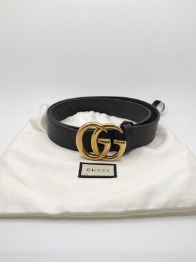 Authentic Gucci Belt Marmont Black Leather Golden Buckle Classic GG size 75/30